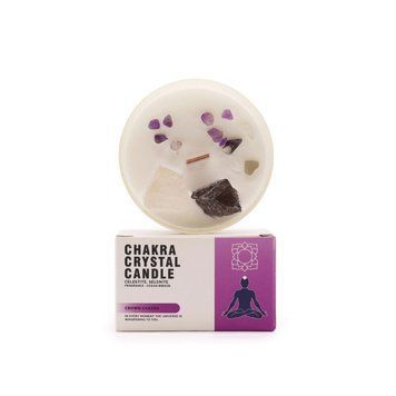 Свічка соєва з камінням Chakra Коронна Чакра дерев'яний гніт 360г 6051205 фото
