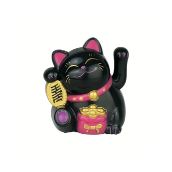 Китайська міні-кішка для автомобіля Манекі-неко Lucky cat Чорна на сонячній батареї 6439129 фото